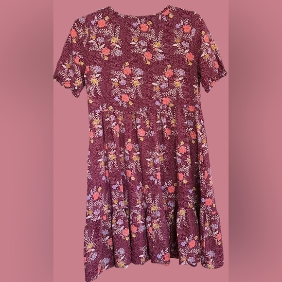 MAURICES Burgundy/Gold/Orange/Lavender Floral Dress w/Ruffle Hem, Size XS, GUC. - Picture 9 of 9